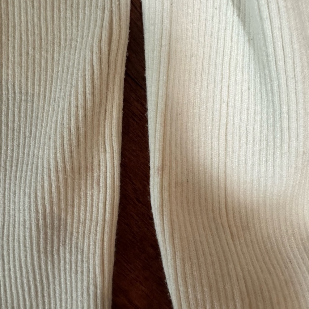 White Ribbed Pants with Navy Bottom Stripe - Picture 3 of 5